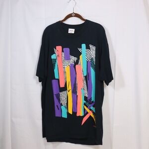 Gilda Marx T-Shirt Top/Dress OS Black Womens Abstract Neon Vintage 90s